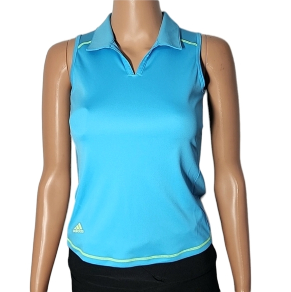 Adidas Women's Top Golf Polo Athletic Turquoise Sleeveless Collared Size S Small